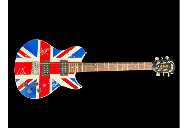 Def Leppard Signature Custom Union Jack Washburn Guitar signed